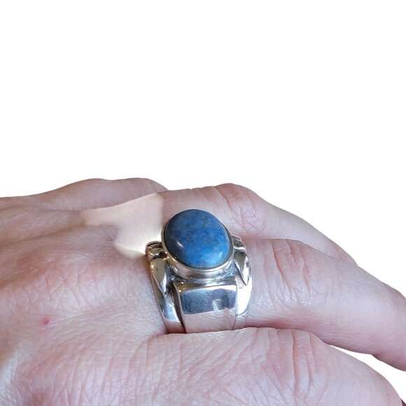 Sterling Silver Lapis Lazuli Estate Statement Ring Size 9.5 - Picture 4 of 9
